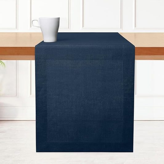 D'Moksha Homes Linen Table Runner 60 Inches - 100% Pure Linen Navy Blue Table Runner 14 x 60 Inch for Coffee Tables, Dresser, Winter, Holiday, New Year - Machine Washable