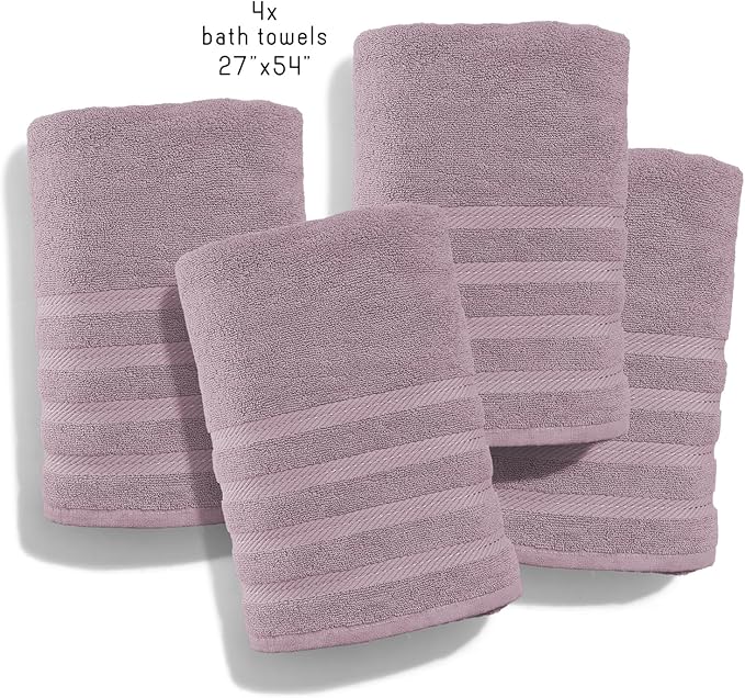 Hearth & Harbor Bath Towels for Bathroom - 100% Ring Spun Cotton Luxury Bathroom Towels - Soft & Highly Absorbent 4 Bath Towels, Dusty Purple