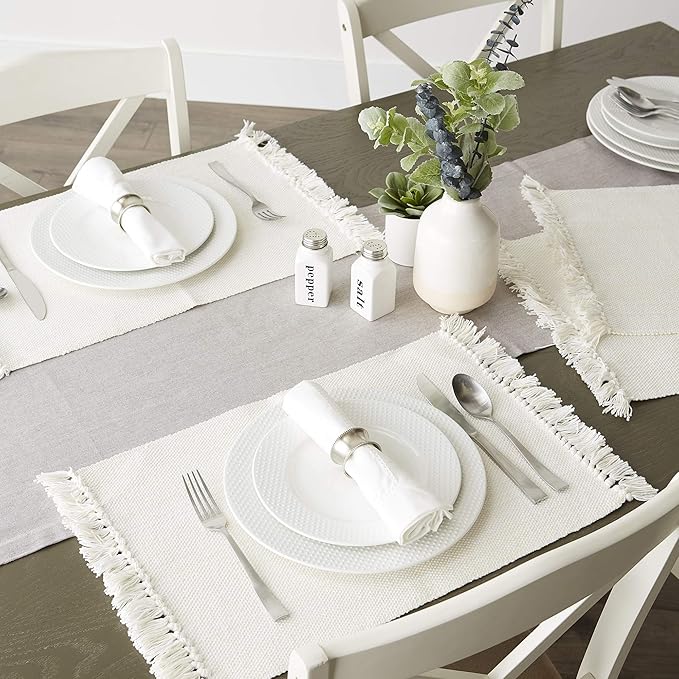 DII Variegated Tabletop Collection, Placemat Set3x19, Off-White, 6 Piece