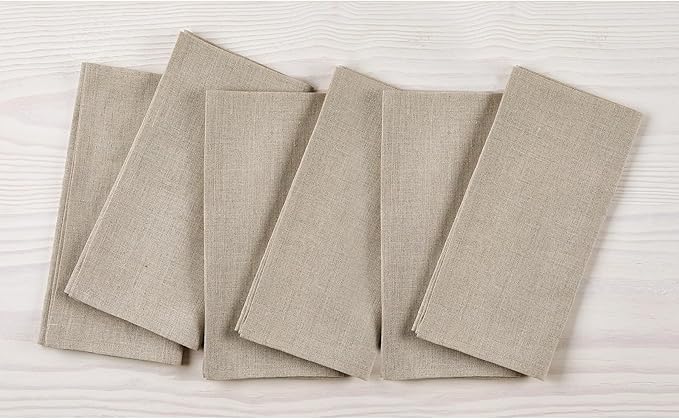 Solino Home Natural Linen Napkins Set of 6-100% Pure Linen Cloth Washable Dinner Napkins 20 x 20 Inch for Holiday, New Year - Fete