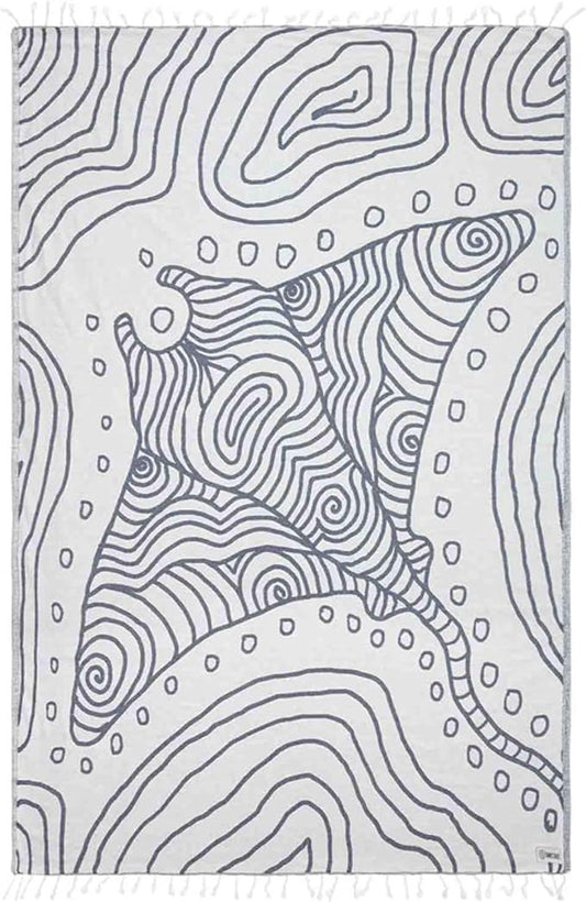 Sand Cloud Large Turkish Beach Towel - Sand Free - 100% Organic Turkish Cotton Yarn - Quick Dry Towel for Beach, Picnic, Blanket or Bath - As Seen on Shark Tank - Marine Life (Devil Ray)