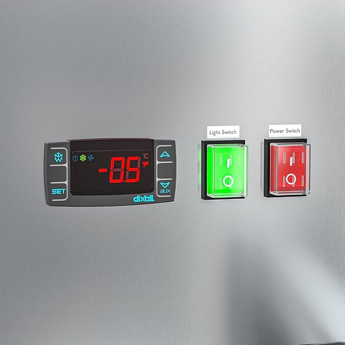 KoolMore Commercial Stainless-Steel Upright Freezer with Reach-In Self-Close Glass Door, 3 Storage Shelves, Heavy-Duty Caster Wheels, Frost-Free Temperature Control - 23 Cu.Ft [Silver] (RIF-1D-GD)