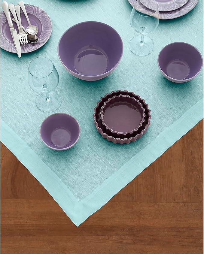 Solino Home Aqua Blue Linen Tablecloth 52 x 52 Inch - 100% Pure Linen Square Table Throw - Fete, Machine Washable Fabric Table Cloth for Winter