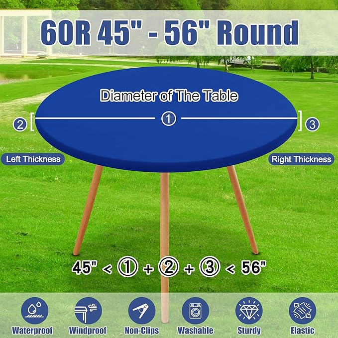 Round Spandex Tablecloth, Elastic Fitted Waterproof Tablecloths for 45"-56" Tables, Stretch Washable Picnic Table Cover for Camping, Dining, Indoor and Outdoor, Blue