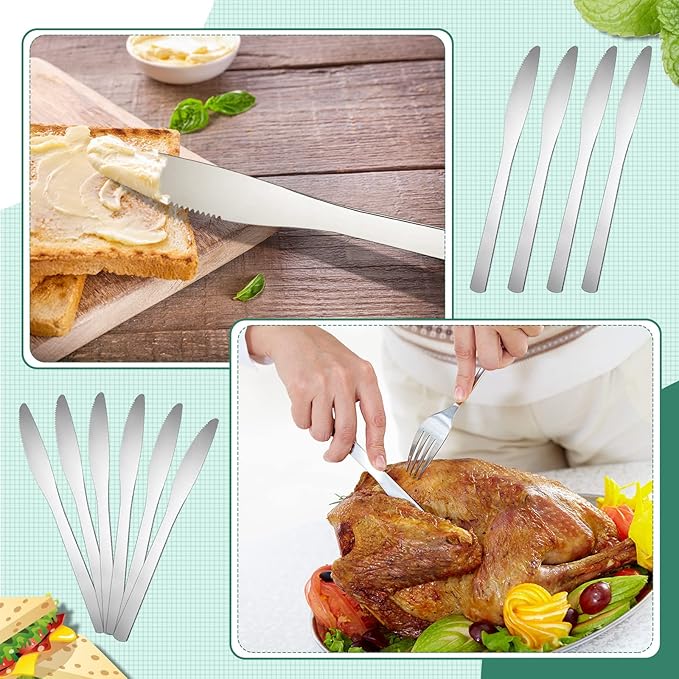 Therwen 64 Pieces Dinner Knives Set Stainless Steel Knife 8.43 Inches Silver Butter Knife Durable Table Knives Silverware for Home Restaurant Kitchen, Dishwasher Safe