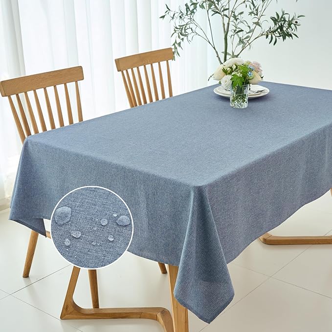maxmill Square Linen Textured Tablecloth Waterproof Spillproof Wrinkle Free Slubby Textured Table Cloth for Dinner and Party Washable Wipeable Fabric Table Cover Decoration, 60 x 60 Inch, Demin Blue