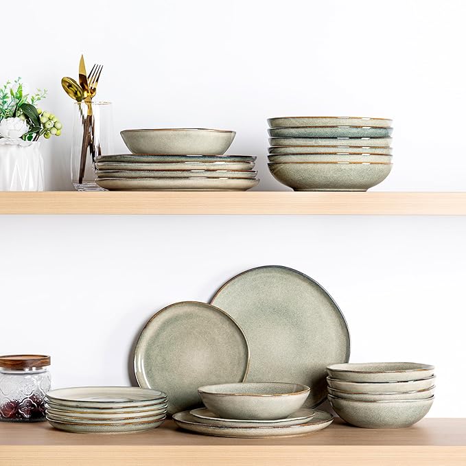 AmorArc Ceramic Dinnerware Sets,Handmade Reactive Glaze Stoneware Plates and Bowls Set,Highly Scratch Resistant | Dishwasher & Microwave Safe Dishes Set,Service for 6 (18pc)