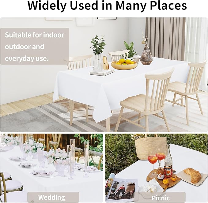 Easy-Going Faux Linen Waterproof Spill-Proof Tablecloth Stain Resistant Rectangle Table Cloth Wrinkle Free Decorative Fabric for Kitchen, Dining, Party, Weddings, Restaurants (60x84 in, White)