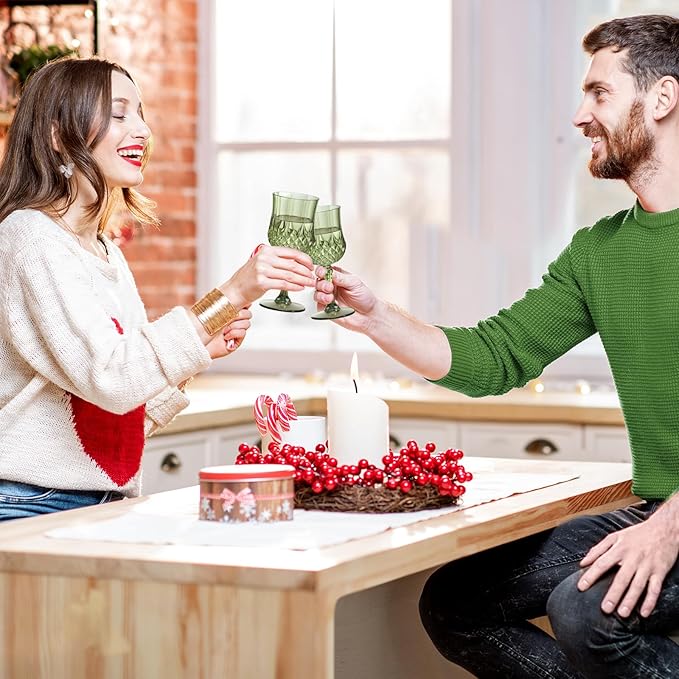 XUWAIDSGN 48 Pcs 7oz Plastic Vintage Wine Glasses Drinking Glasses Unbreakable Wedding Glassware Crystal Water Goblets Reusable Drinkware Vintage Champagne Flutes (48, Dark Green)