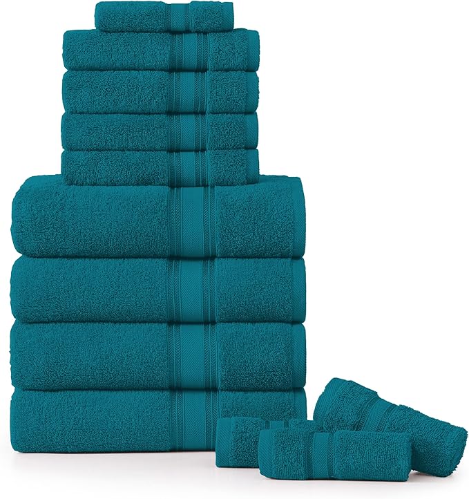 LANE LINEN Luxury Bath Towels Set - 12 Piece, 100% Cotton, Zero Twist, Super Soft & Absorbent, 4 Bath Towels, 4 Hand Towels, 4 Washcloths - Sea Port