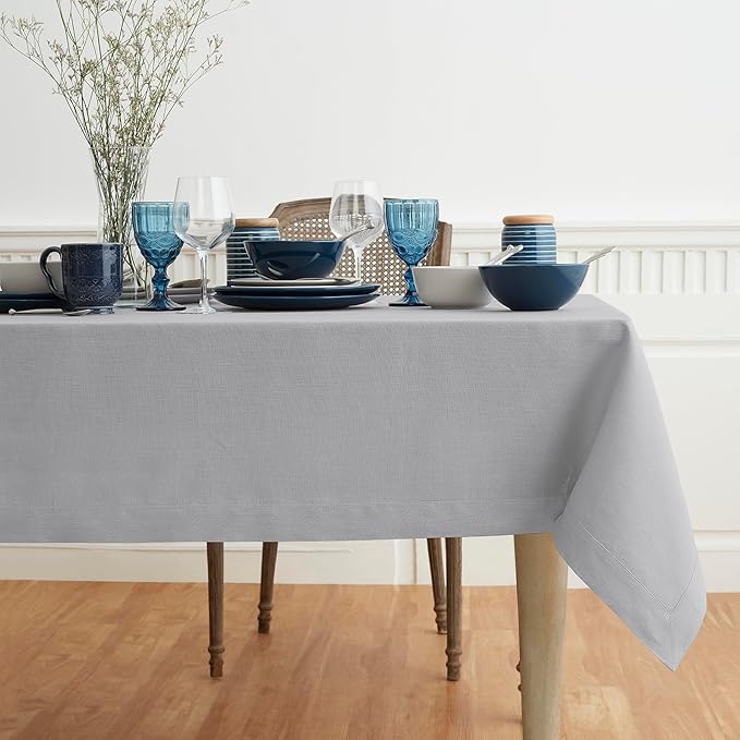 Solino Home Linen Soft Grey Tablecloth 54 x 72 Inch - 100% Pure Linen Rectangular Tablecloth - Machine Washable Table Cloth for Winter, New Year - Fete