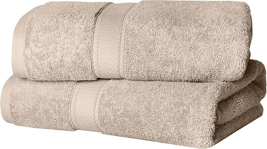 Superior Egyptian Cotton Pile Bath Towel Set of 2, Ultra Soft Luxury Towels, Thick Plush Essentials, Absorbent Heavyweight, Guest Bath, Hotel, Spa, Home Bathroom, Shower Basics, Stone