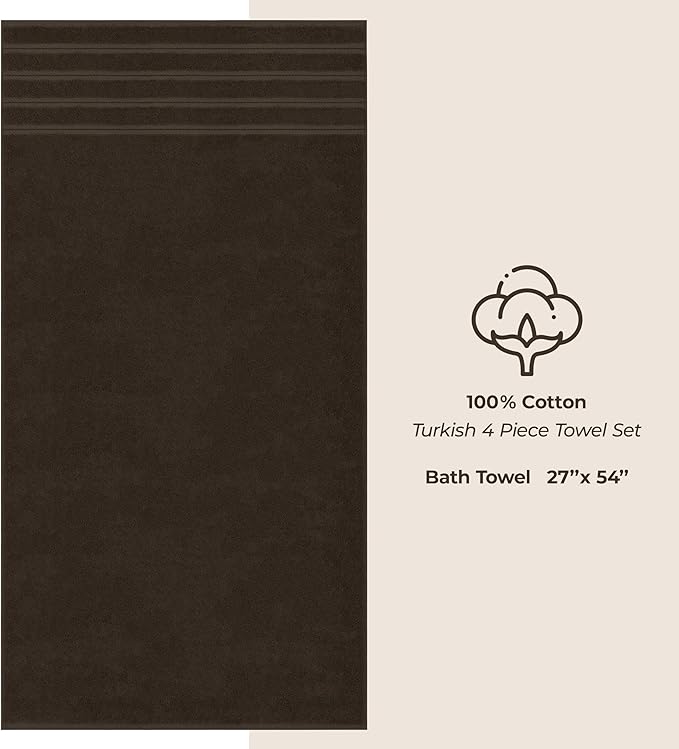 American Soft Linen Luxury 4 Piece Bath Towels, 600 GSM 100% Cotton Turkish Bath Towels for Bathroom, 27x54 in Extra Large Bathroom Shower Towels, Brown