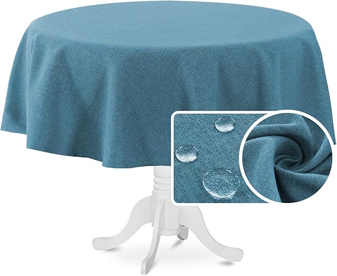 H.VERSAILTEX Linen Textured Tablecloth Round 70 inch Waterproof Decorative Table Cloth Spill-Proof Linen Look Cover for Party Table Extra Soft and Thick Fabric Wrinkle Free, Heather Storm Blue