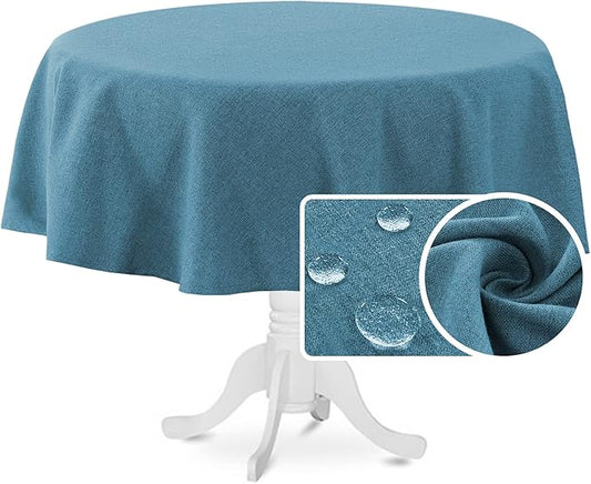 H.VERSAILTEX Linen Textured Tablecloth Round 70 inch Waterproof Decorative Table Cloth Spill-Proof Linen Look Cover for Party Table Extra Soft and Thick Fabric Wrinkle Free, Heather Storm Blue