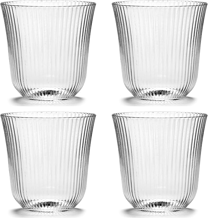 Serax Small Drinking Glasses Drinking Set of 4 | Inku Glassware by Sergio Herman | Clear Glass Tumbler Cups without Lids | Home Essentials, Cocktail Glasses | Drinks, Beer, Juice, Water