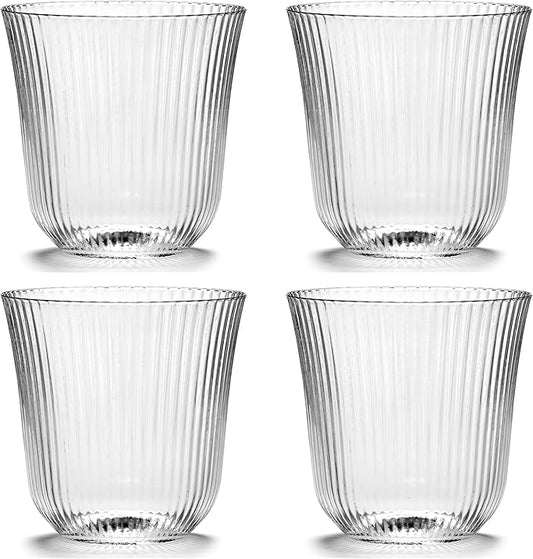 Serax Small Drinking Glasses Drinking Set of 4 | Inku Glassware by Sergio Herman | Clear Glass Tumbler Cups without Lids | Home Essentials, Cocktail Glasses | Drinks, Beer, Juice, Water