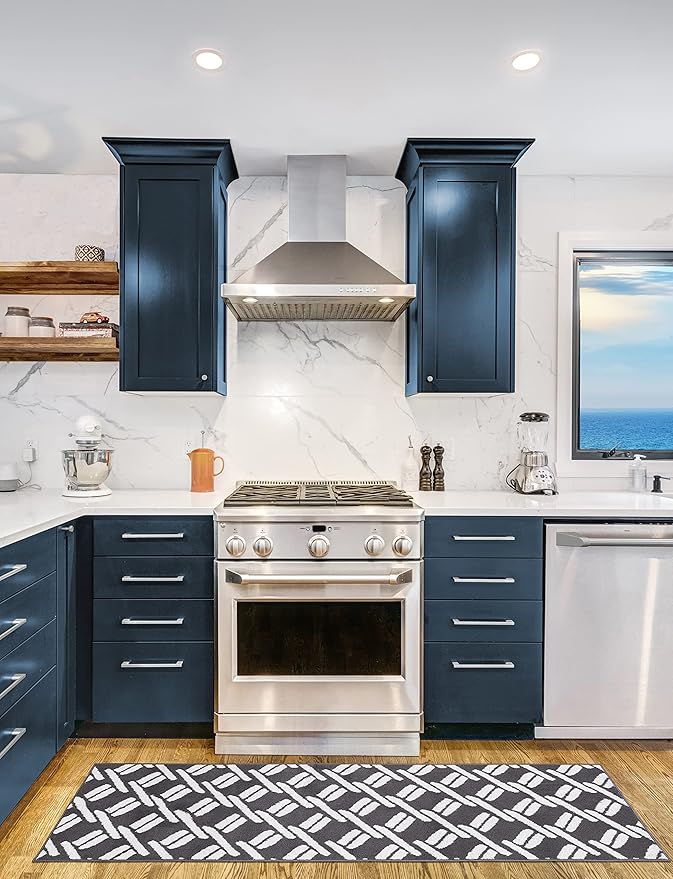 Nautica – Runner Rug | Indoor Runners for Hallways and Entry Rugs| Non-Slip and Non-Skid Entry and Kitchen Door Mat| Machine Washable Entryway Carpet Rugs | 26” x 72” | Chain Dark Grey