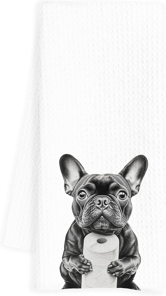 French Bulldog Hand Towels, 16x24 Inch, Microfiber, Modern, Funny Dog Bathroom Decor, French Bulldog Gifts