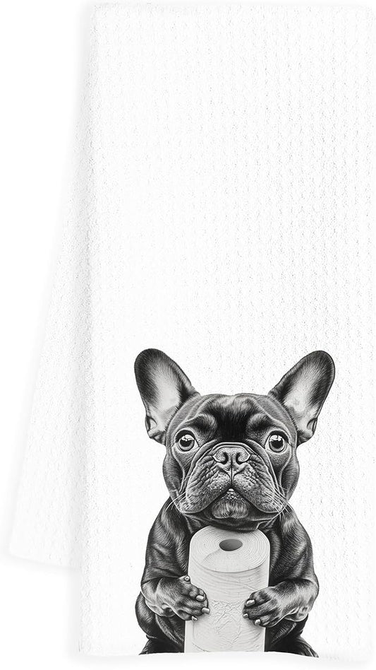 French Bulldog Hand Towels, 16x24 Inch, Microfiber, Modern, Funny Dog Bathroom Decor, French Bulldog Gifts