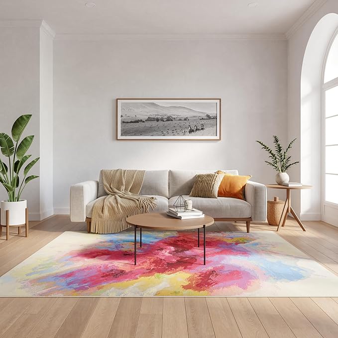 Nourison Home Color Splash Ivory Multicolor 4' x 6' Area Rug - Easy Clean, Non Shedding, Bed Room, Living Room, Dining Room, Kitchen (4' x 6')