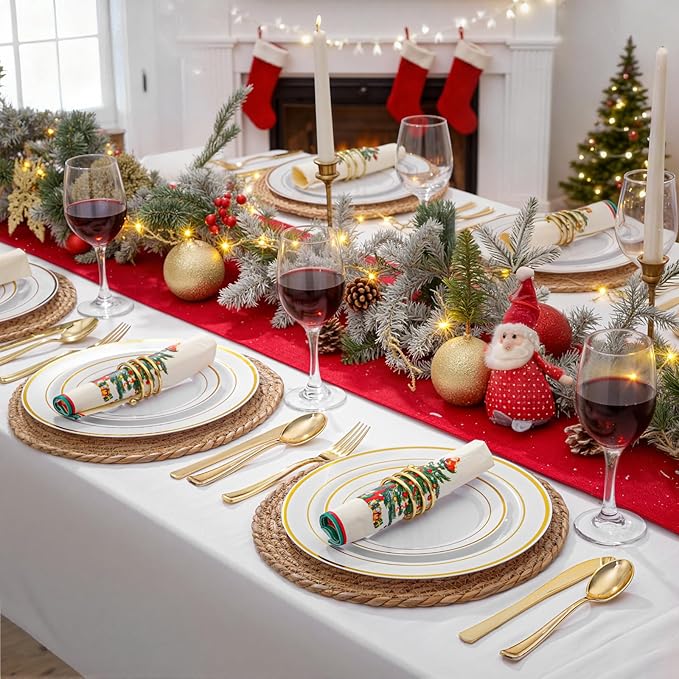 WDF300 Pieces Gold Plastic Silverware - Heavy Duty Disposable Cutlery Set Plastic Gold Silverware Set Includes 100 Forks, 100 Spoons, 100 Knives for Party/Christmas