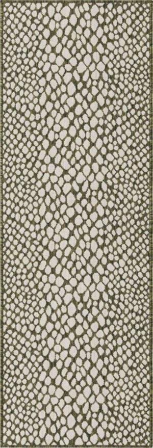 Unique Loom Outdoor Collection Area Rug - Cape Town (2' x 6' 1" Runner, Green/ Ivory)