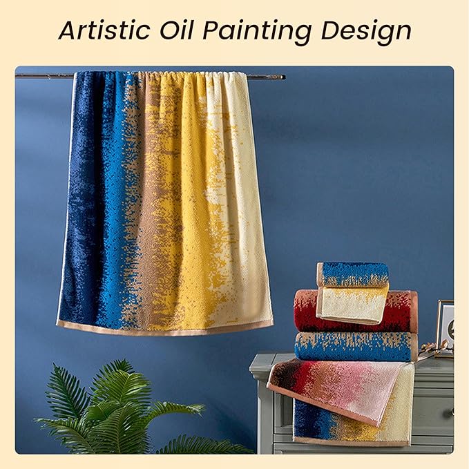 SEMAXE 18-Pack Bath Towel Set Include 6 Bath Towels, 6 Hand Towels, 6 Wash Cloths, 100% Cotton Bathroom Towels with Hanging Loops, Soft & Absorbent Towel, Colorful Towel - Beach Collection