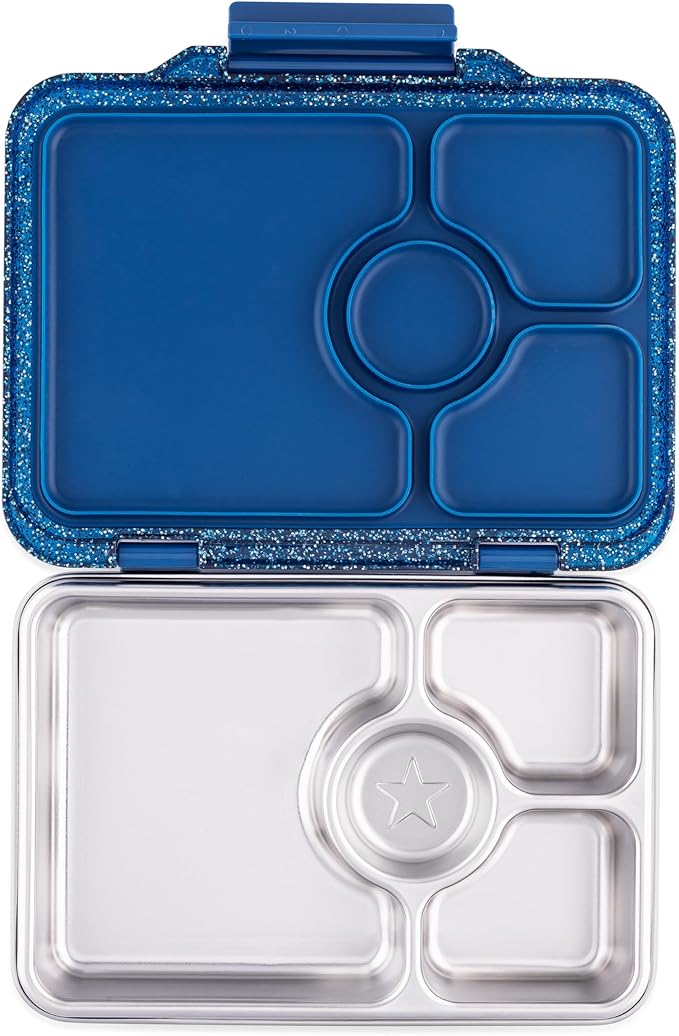 Yumbox Prêt Stainless Steel Bento Box – Leakproof Reusable Lunch Container with Compartments for Kids & Adults – Sandwich-Friendly, BPA-Free, Eco-Conscious Lunch Box (Glitter Blue)