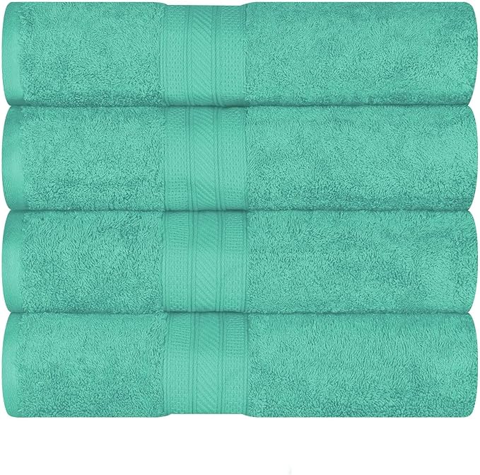 Superior Long Staple 100% Combed Cotton 700GSM Solid Highly-Absorbent 4-Piece Bath Towel Set for Bathroom, Shower, Kitchen-Super Soft, Plush, Highly Absorbent, Assorted 4-Piece Towels, Rivulet