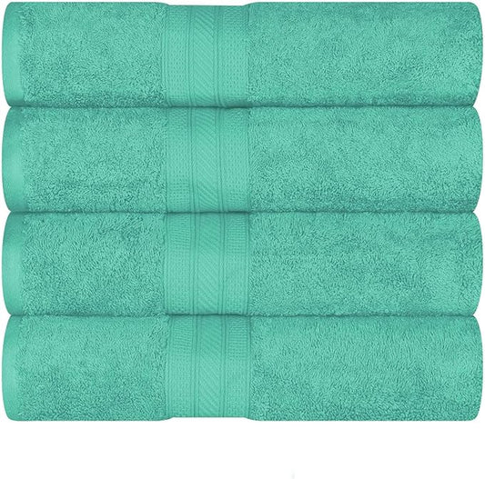 Superior Long Staple 100% Combed Cotton 700GSM Solid Highly-Absorbent 4-Piece Bath Towel Set for Bathroom, Shower, Kitchen-Super Soft, Plush, Highly Absorbent, Assorted 4-Piece Towels, Rivulet