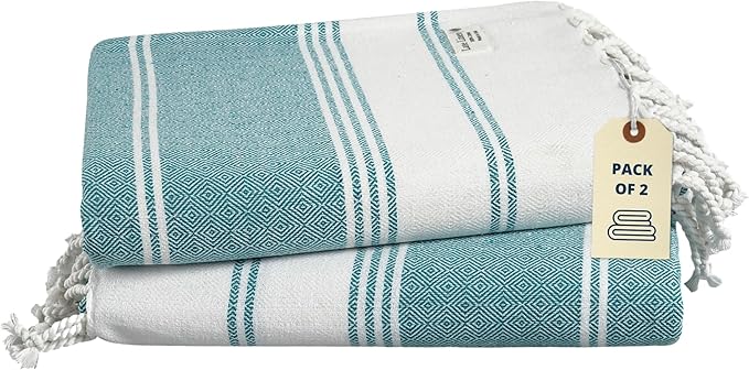 LANE LINEN Turkish Beach Towels, 2 Pack Extra Large Beach Towel, Pre-Washed for Soft Feel, Oversized Sand Free Quick-Dry Pool Towel, Beach Towels for Adults, 39"x71" - Baltic