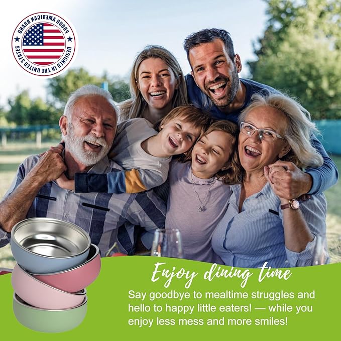 Non-Toxic Toddler Bowls with Non-Slip Base | Stainless Steel Baby Bowls for Kids | 5 Inch BPA-Free Dishwasher Safe Bowls | Mess-Free Feeding Supplies | 4-Pack Set