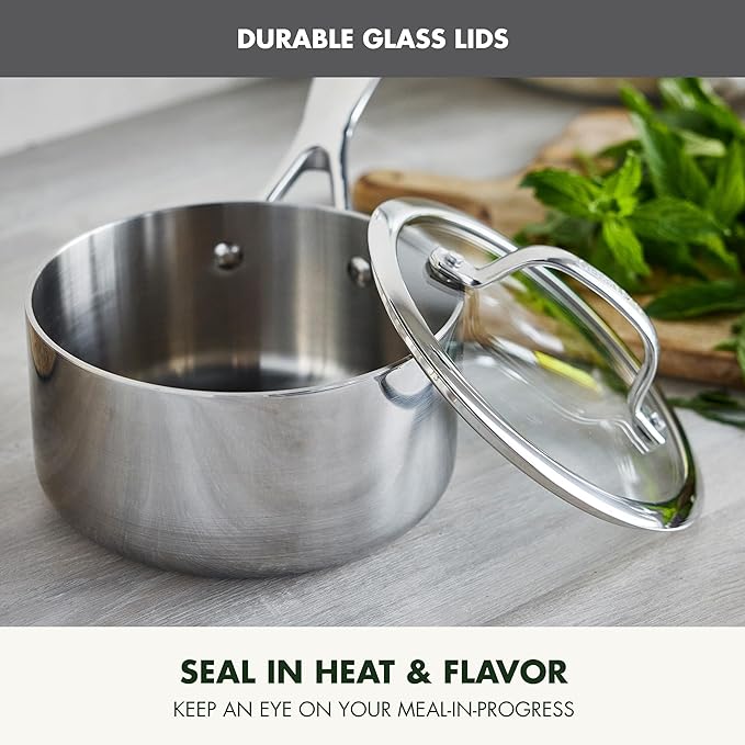 GreenPan Valencia Pro Tri-Ply Stainless Steel 10 Piece Cookware Set, Induction Ready Pots & Pans, Mirror Finish, Dishwasher Safe & Oven/Broiler Safe to 600F, Compatible with All Cooktops, Silver