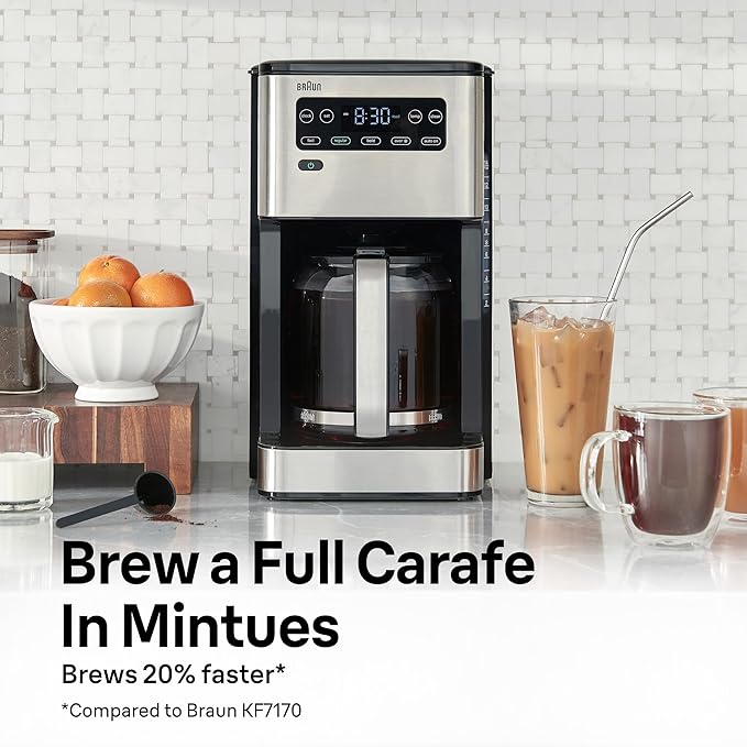Braun PureFlavor 14‑Cup Programmable Coffee Maker – Fast Brew Speed, Touch Display, Bold & Brew‑Over‑Ice Modes, FlavorCarafe & Adjustable Warm Plate