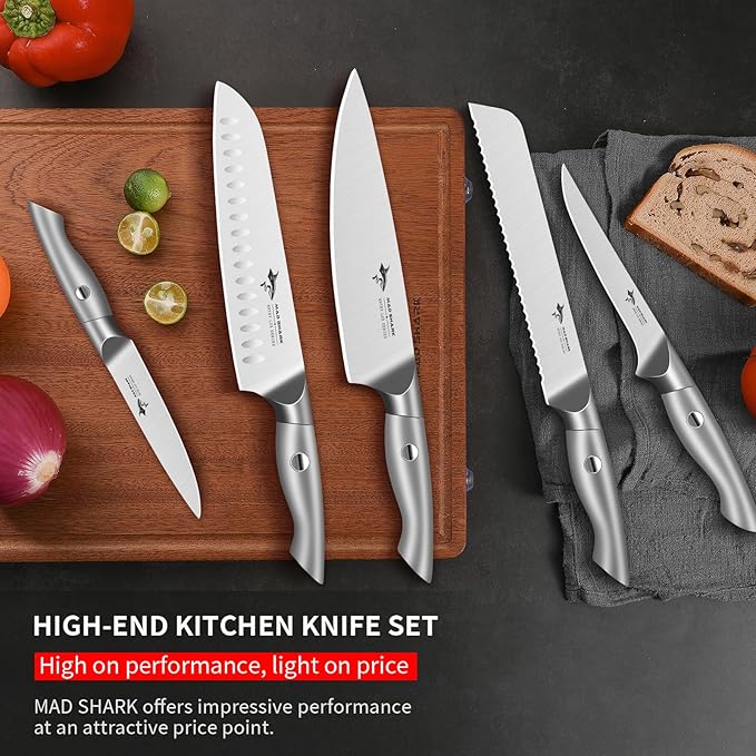 MAD SHARK Kitchen Knife Set, 5PCS Sharp Ultra Chef Knife Set, High Carbon Stainless Steel Knives Set with Ergonomic Handle, Professional Kitchen Knives Sets, Gift Box Packaging