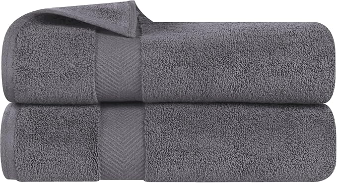 Superior Zero Twist 100% Cotton Bath Towels, Super Soft, Fluffy and Absorbent, Premium Quality Oversized Bath Towel Set of 2, Grey