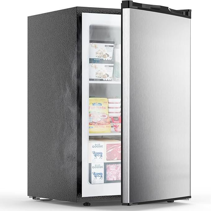 COWSAR 3.0 Cu.Ft Upright Freezer, Small Freezer Standing Deep Freezer with Adjustable Thermostat, Removable Shelves & Reversible Door, Fast Cooling for Office,Dorm,Apartment,Commerical
