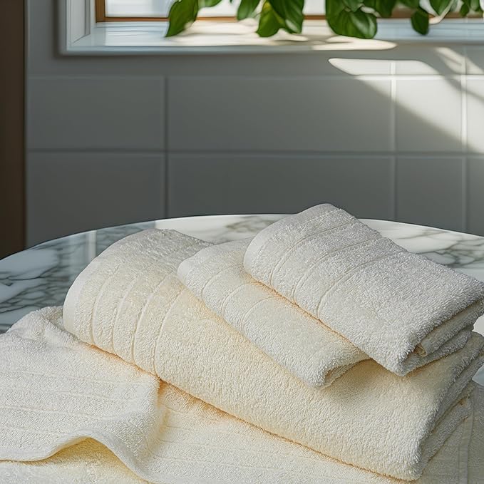 Tens Towels Pack of 8 Towels Set, 2 Extra Large Bath, 2 Hand, 4 Washcloths, 100% Cotton, Lighter Weight, Quicker to Dry, Super Absorbent, Perfect for Bathroom, Cream
