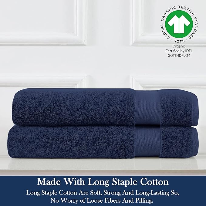 Delara Organic Cotton Luxuriously Plush Hand Towel Pack of 2 | GOTS & OEKO-TEX Certified | Premium Hotel Quality Towels | Feather Touch Technology|650 GSM Long Staple|Soft, Quick Dry & Ultra-Absorbent