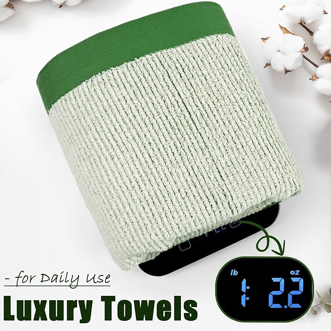 Cleanbear Shower Towel Soft Bath Towels for Bathroom, 2 Cotton Fluffy Bath Towels (520 GSM), 54 x 28 Inches, Green