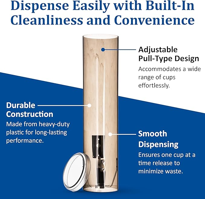 San Jamar Large Pull-Type Cup Dispenser 6-12 Oz. Flat Cups, 4.5 - 7 Oz Cone Cupz with Flip Cap for Restaurants, Home, and Office, Plastic, 16 Inches, Brown