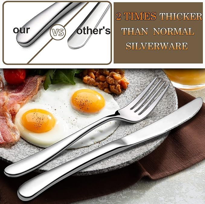 46-Piece Heavy Duty Silverware Set of 8, LIANYU Stainless Steel Flatware Set with Serving Utensils, Thick Cutlery Eating Utensils Include Fork Knife Spoon, Mirror Finished, Dishwasher Safe