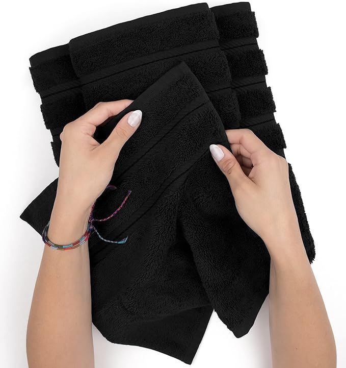 American Soft Linen Luxury Hand Towels for Bathroom, 600 GSM 100% Cotton Turkish 4 Piece Hand Towel Set, 600 GSM Hand Face Towels for Kitchen, Black Hand Towels