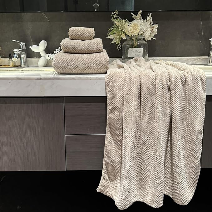 Oversized Bath Towels Extra Large 40x80 Inches Bath Sheets for Adults Super Soft Quick Dry Highly Absobent Microfiber Shower Towels (2 Piece, Beige)