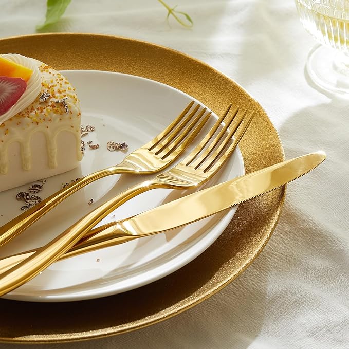 HIKAA Forged Silverware Set Stainless Steel Flatware Set,Service for 8,Matte Satin Polished Cutlery Set,Dishwasher Safe (Gold, 40PCS)