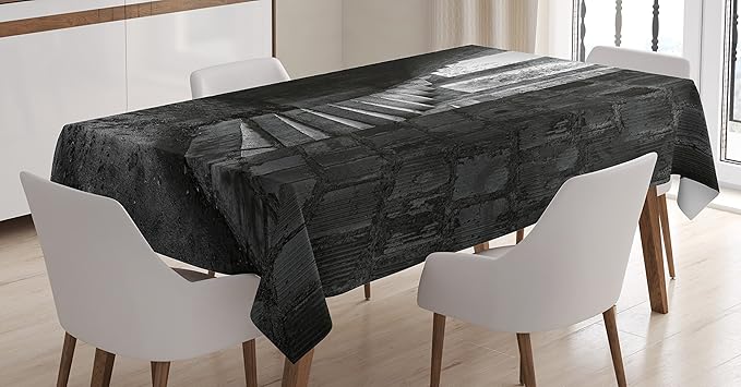Ambesonne Rustic Tablecloth, Circular Medieval Brick Staircase Vacant Castle Architecture Art of Photography Print, Rectangular Table Cover for Dining Room Kitchen Decor, 60" X 90", Grey