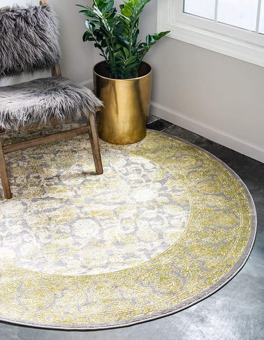 Unique Loom Traditional Classic Intricate Design Distressed Vintage Detail, Area Rug, 8' 0" x 8' 0", Light Green/Gray