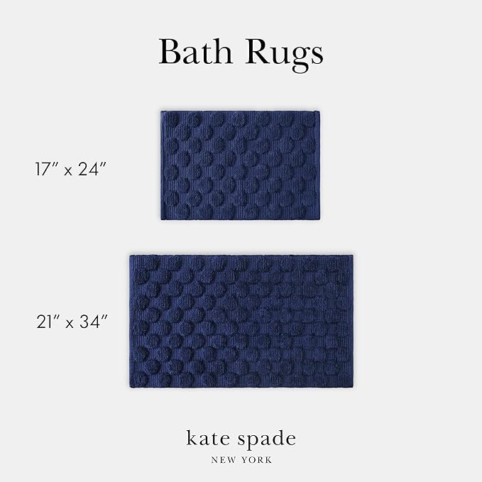Kate Spade New York Dotted Woven Bath Rug, 21 in x 34 in, Absorbent Bath Mat, Slip Resistant, Made from 100% Cotton, Machine Washable, French Navy
