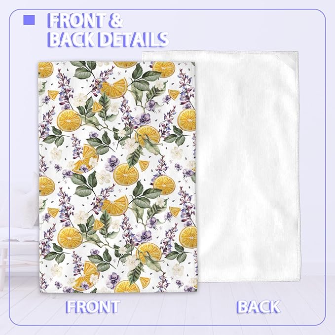Lemon Fruit Bath Hand Towels for Bathroom Decorative,Lavender Flower Soft Absorbent Hand Towels for Kitchen Home Gym Beach 16"x24"